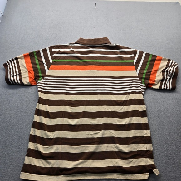 VTG Southpole Mens Striped Polo Shirt Brown Orange Green White Cotton Large Y2K - Picture 6 of 8